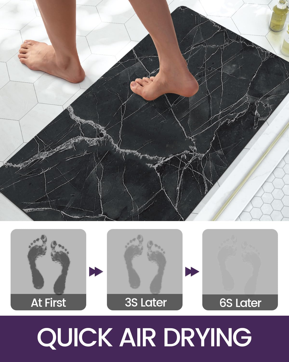 Dexi Bath Mat 17X32, Non Slip Quick Dry Rugs, Super Absorbent Ultra Thin Bathmat, Washable Rubber Mats For Shower Floor, In Fron